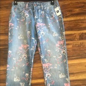Floral denim jeans